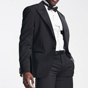 NOAK Bermondsey Men’s Slim Wool Blend  Black Tuxedo Smoking Jacket - 40 Long NWT